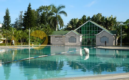 海南万宁兴隆太阳岛老年人过冬度假疗养基地环境。图为公寓游泳池。